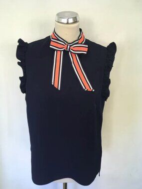 Ted Bakers TINKS Navy Orange White Bow Ruffle Sleeveless Top Size 4
